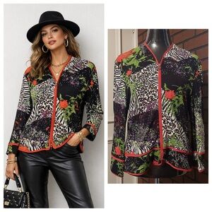 Maximalist Joseph Ribkoff Blazer Animal Patchwork Statement Piece